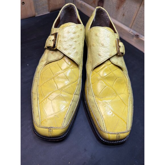 Marco Vicci Yellow Ostrich & Croc Leather Monk Strap Dress Shoes Size 8.5 main image 8